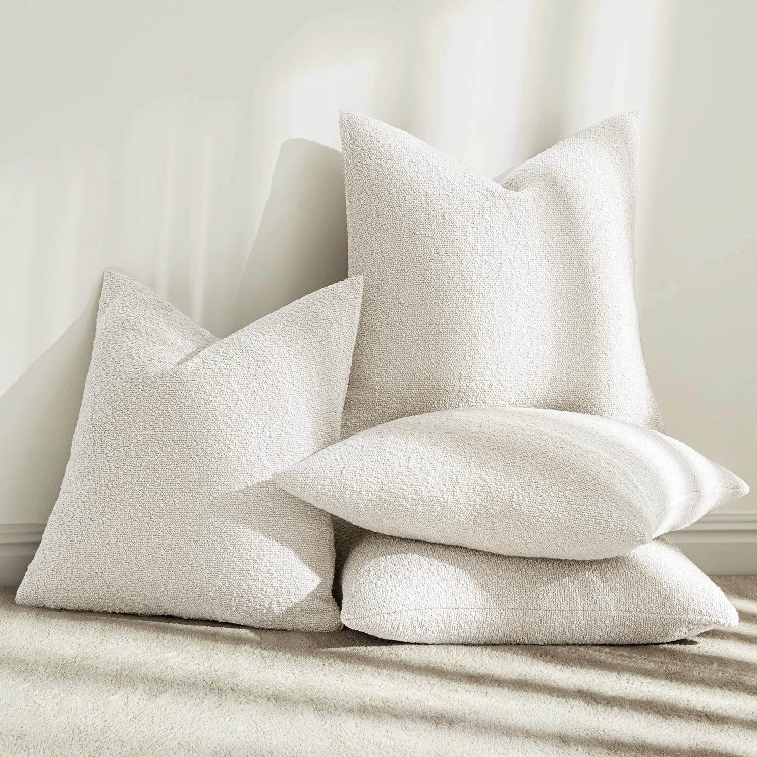 MIULEE Pack of 4 Decorative Textured Boucle Throw Pillow Covers 20x20 Inch White Accent Solid Pillow Cases Soft Couch Cushion Covers for Modern Farmhouse Boho Chair Sofa Bed Livingroom Home Decor