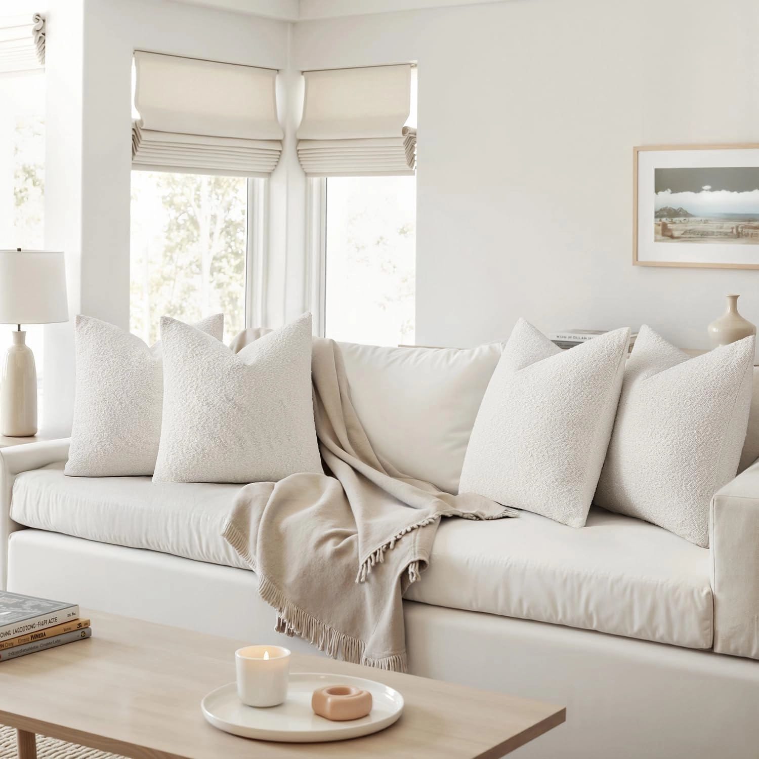MIULEE Pack of 4 Decorative Textured Boucle Throw Pillow Covers 20x20 Inch White Accent Solid Pillow Cases Soft Couch Cushion Covers for Modern Farmhouse Boho Chair Sofa Bed Livingroom Home Decor