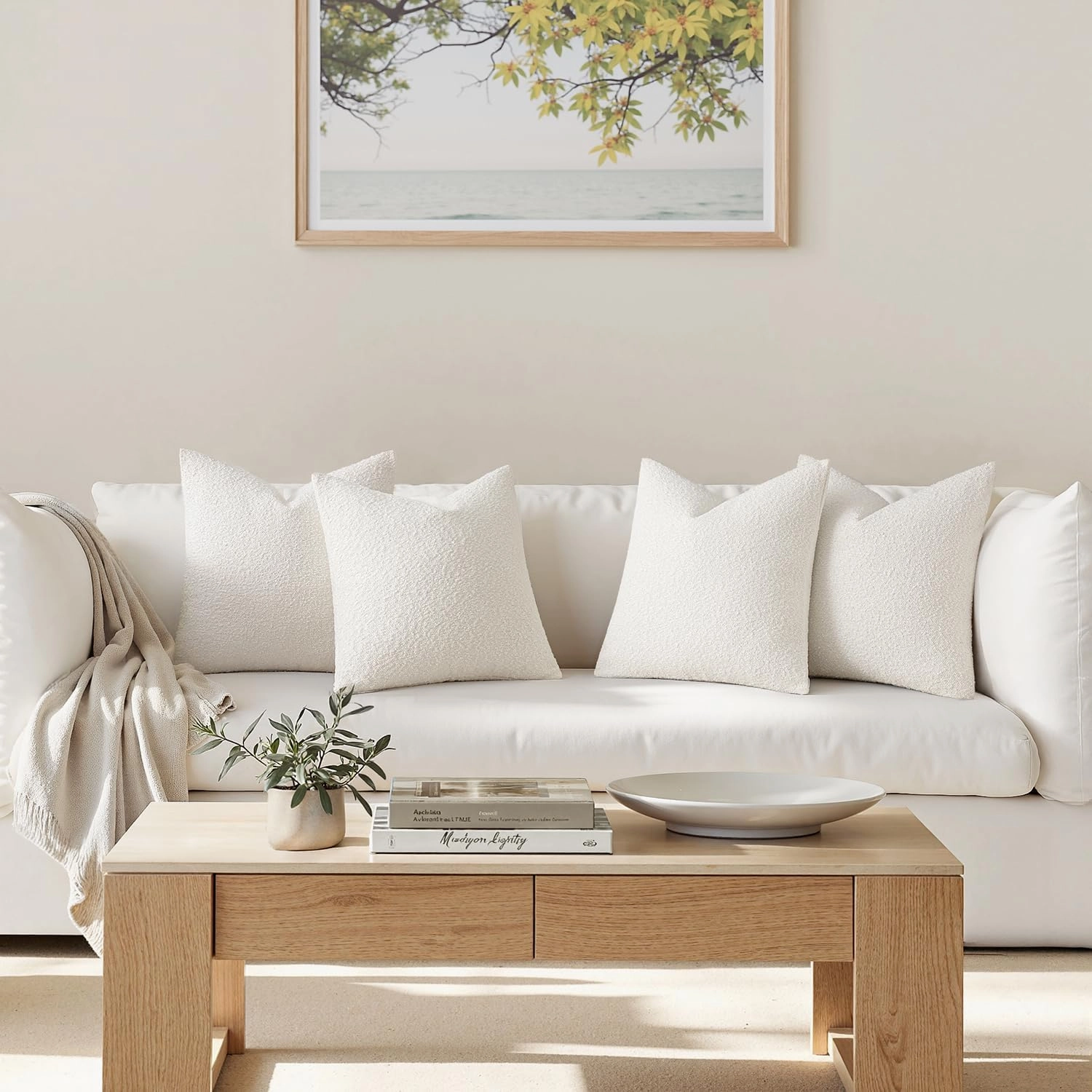 MIULEE Pack of 4 Decorative Textured Boucle Throw Pillow Covers 20x20 Inch White Accent Solid Pillow Cases Soft Couch Cushion Covers for Modern Farmhouse Boho Chair Sofa Bed Livingroom Home Decor