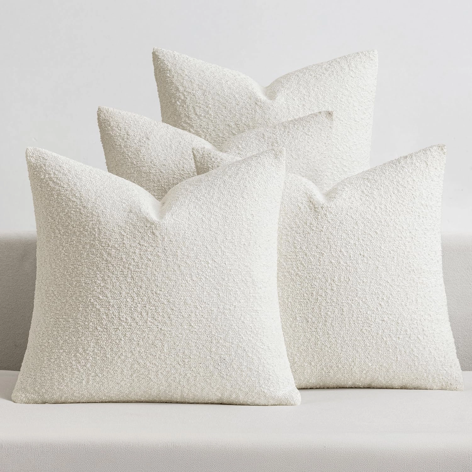 MIULEE Pack of 4 Decorative Textured Boucle Throw Pillow Covers 20x20 Inch White Accent Solid Pillow Cases Soft Couch Cushion Covers for Modern Farmhouse Boho Chair Sofa Bed Livingroom Home Decor