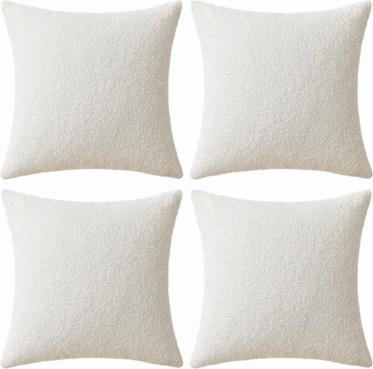 MIULEE Pack of 4 Decorative Textured Boucle Throw Pillow Covers 20x20 Inch White Accent Solid Pillow Cases Soft Couch Cushion Covers for Modern Farmhouse Boho Chair Sofa Bed Livingroom Home Decor