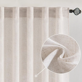 MIULEE White Linen Curtains 108 Inches Long for Bedroom Living Room, Soft Thick Linen Textured Window Drapes Semi Sheer Light Filtering Rod Pocket Back Tab Burlap Look Farmhouse Decor, 2 Panels