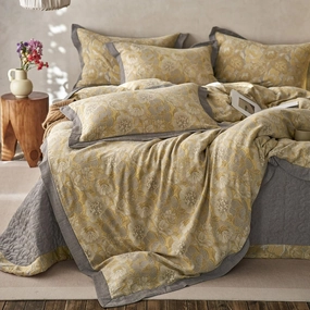 mixinni Duvet Cover King, Premium Cotton Double-Layer Yarn Golden Floral Jacquard Reversible Grey Comforter Cover with Edge Design, Farmhouse Bedding Set with 2 Pillowcases Perfect for Him and Her