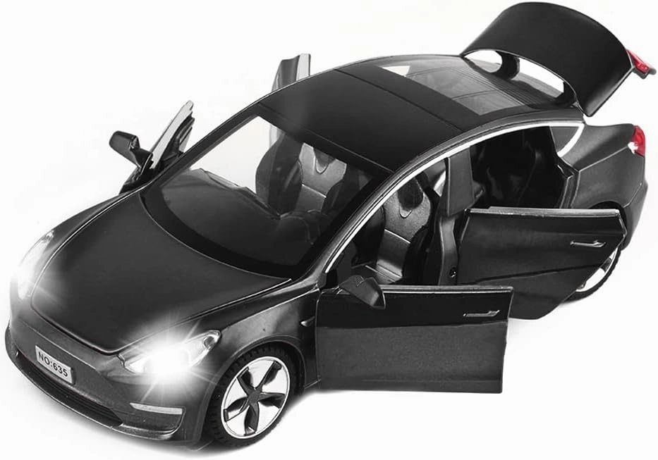 Model 3 Toy Car, 1:32 Zinc Alloy Diecast Car Toys for Kids, Pull Back Collectible Vehicle Toy Door Opening Scale Car Model with Sound and Light, Birthday Gift for Boys Girls 3  Years Old