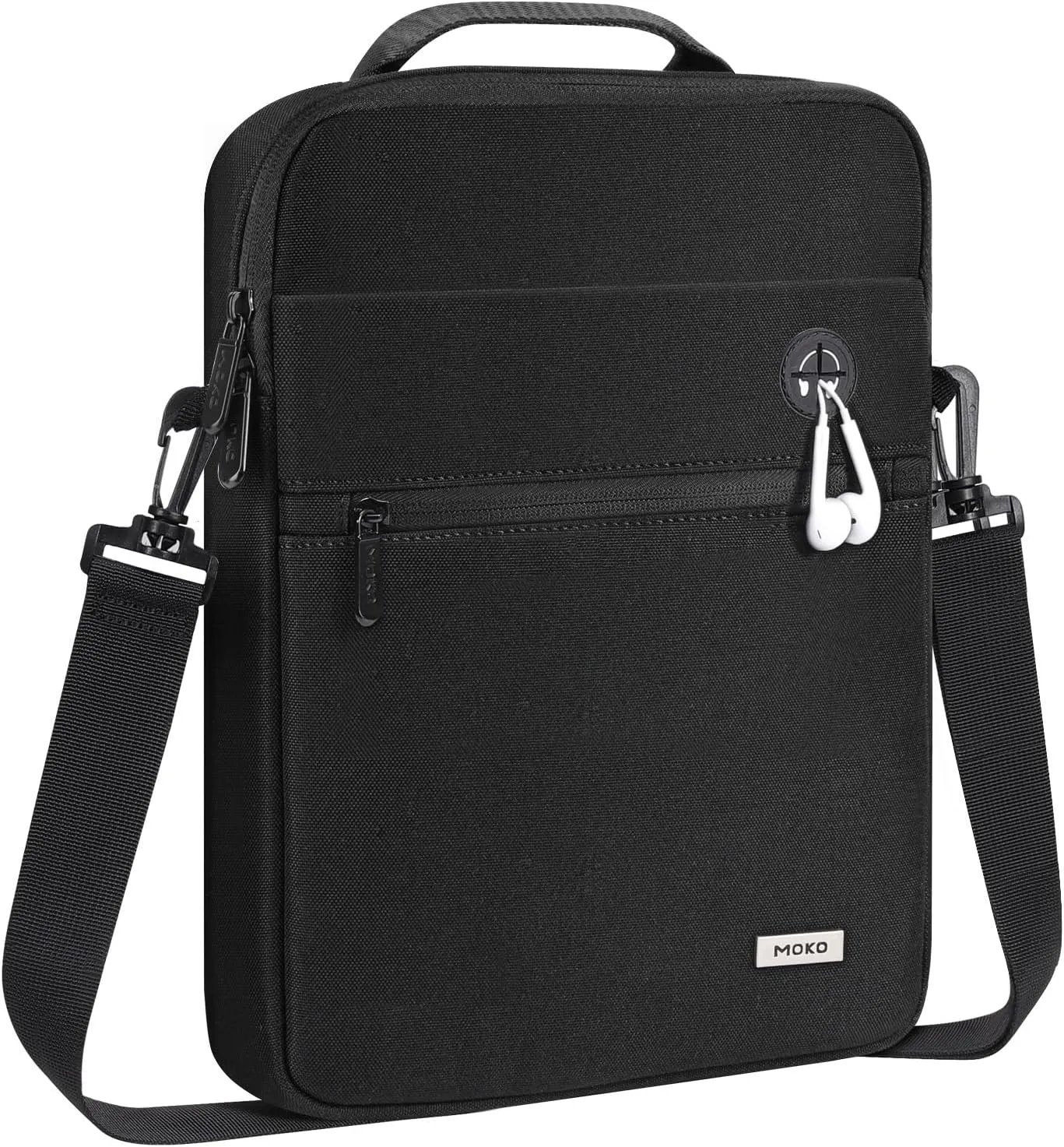 MoKo 9-11 Inch Tablet Bag, 360° Protective Carrying Case Fits iPad Air 5/4th 10.9, iPad Pro 11 inch, iPad 9/8/7th 10.2, iPad 10th Gen 10.9, with Multi-Pockets, Shoulder Strap & Earphone Port, Black