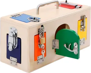 Montessori Lock and Key Toy, Activity Cube for Toddlers 3 Year Old, Wooden Busy Lock Box for Autism, Educational Toy for Fine Motor Skills