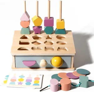 Montessori Toys for 3 4 5 Year Old - 5 in 1 Learning Education Toy for Toddler Kid Boys Girls - Shape Matching Stacking Color Sorting Beads Lacing Sensory Fidget Gifts