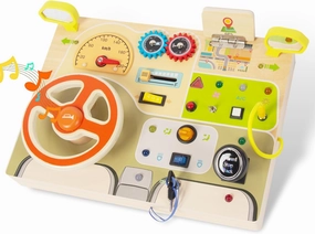 Montessori Busy Board for Toddlers Baby Busy Board Car Steering Wheel Wooden Sensory Board Travel Toys for Fine Motor Skill Gift for 1 2 3  Years Old Boys Girls Christmas Birthday Parents