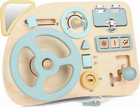 Montessori Busy Board Toy for Toddlers, Car Wooden Sensory Board Educational Toys with 10 Fine Activity Motor Skills, Driving Scene Travel Toys for Toddlers Boys and Girls