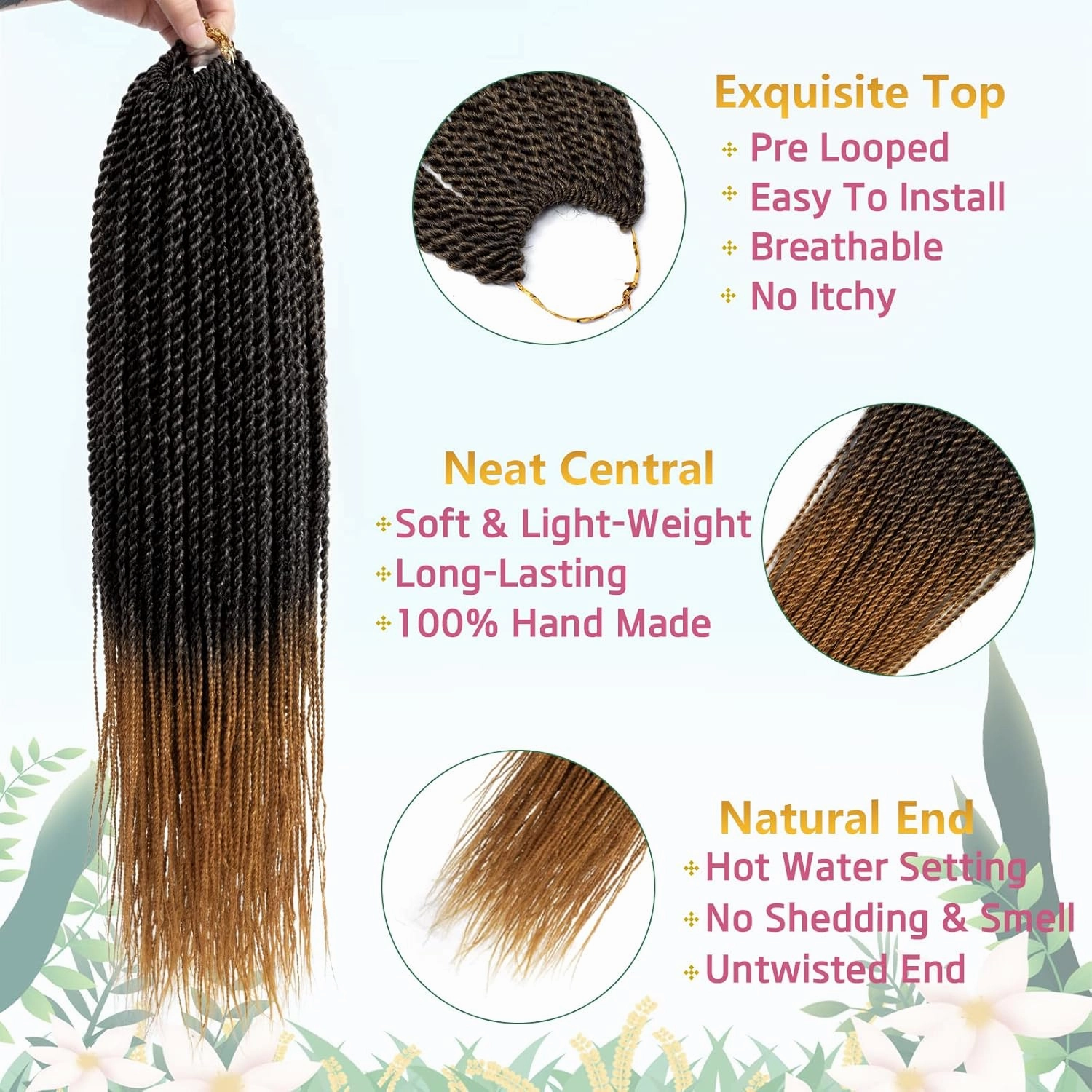 MOSINA Senegalese Twist Crochet Hair, 18 Inch Ombre Crochet Hair For Black Women Professional Synthetic Hair 8 Packs Crochet Braid With Natural Ends(18 Inch,1B/27)