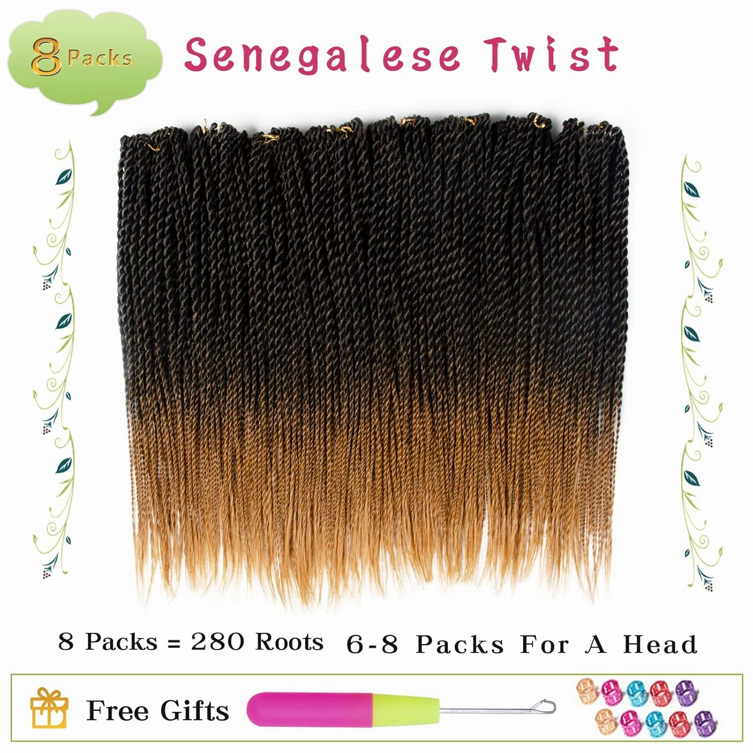 MOSINA Senegalese Twist Crochet Hair, 18 Inch Ombre Crochet Hair For Black Women Professional Synthetic Hair 8 Packs Crochet Braid With Natural Ends(18 Inch,1B/27)