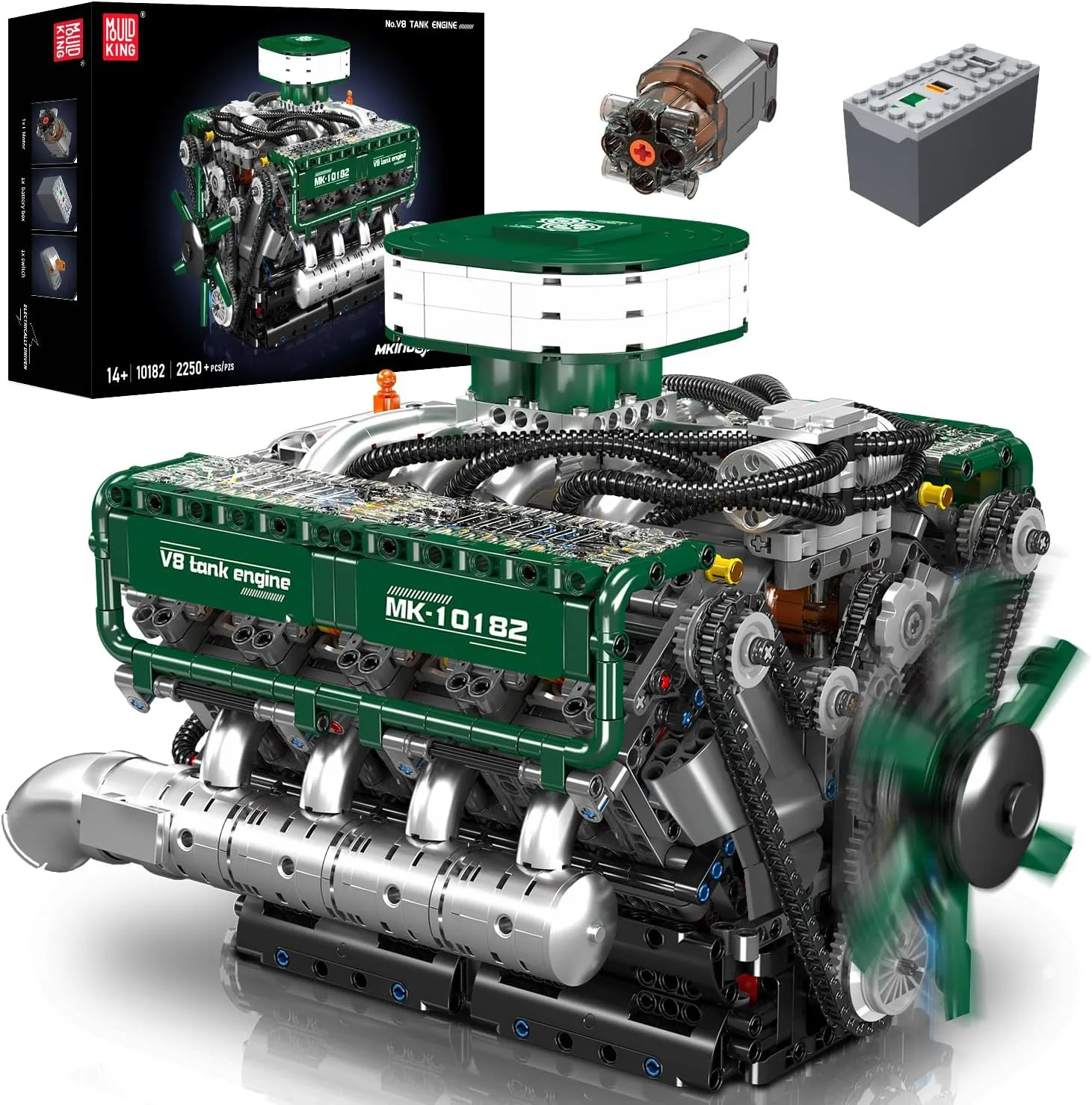 Mould King 10182 V8 Engine Model Kit That Run, Build Your Own Tank Engine Building Block Set with Battery and Motor, Upgraded 8-Cylinder Engine Mode Car kit, STEM Toys for Kids/Adults (2250 PCS)