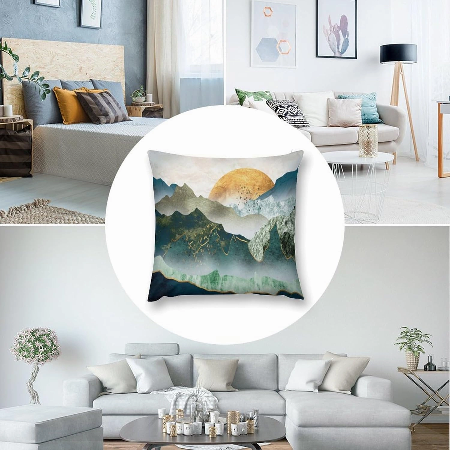 Mountain Pillow Covers Set of 2,Intermountain Trees Nature Landscape Abstract Throw Pillow Covers 16x16 Inches Cotton Square Pillow Protectors for Couch Bed Living Room Outdoor Decor 16 "x16