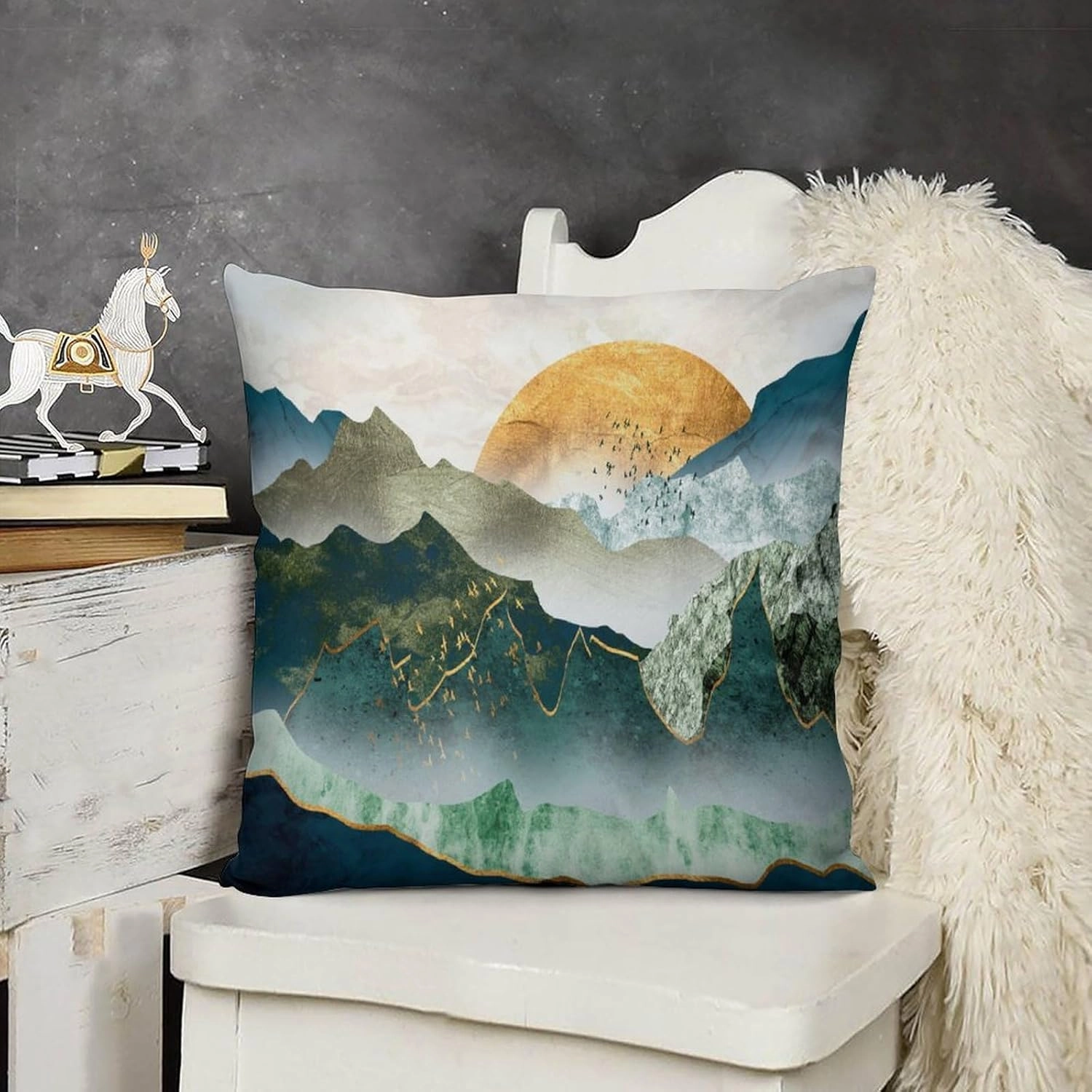 Mountain Pillow Covers Set of 2,Intermountain Trees Nature Landscape Abstract Throw Pillow Covers 16x16 Inches Cotton Square Pillow Protectors for Couch Bed Living Room Outdoor Decor 16 "x16