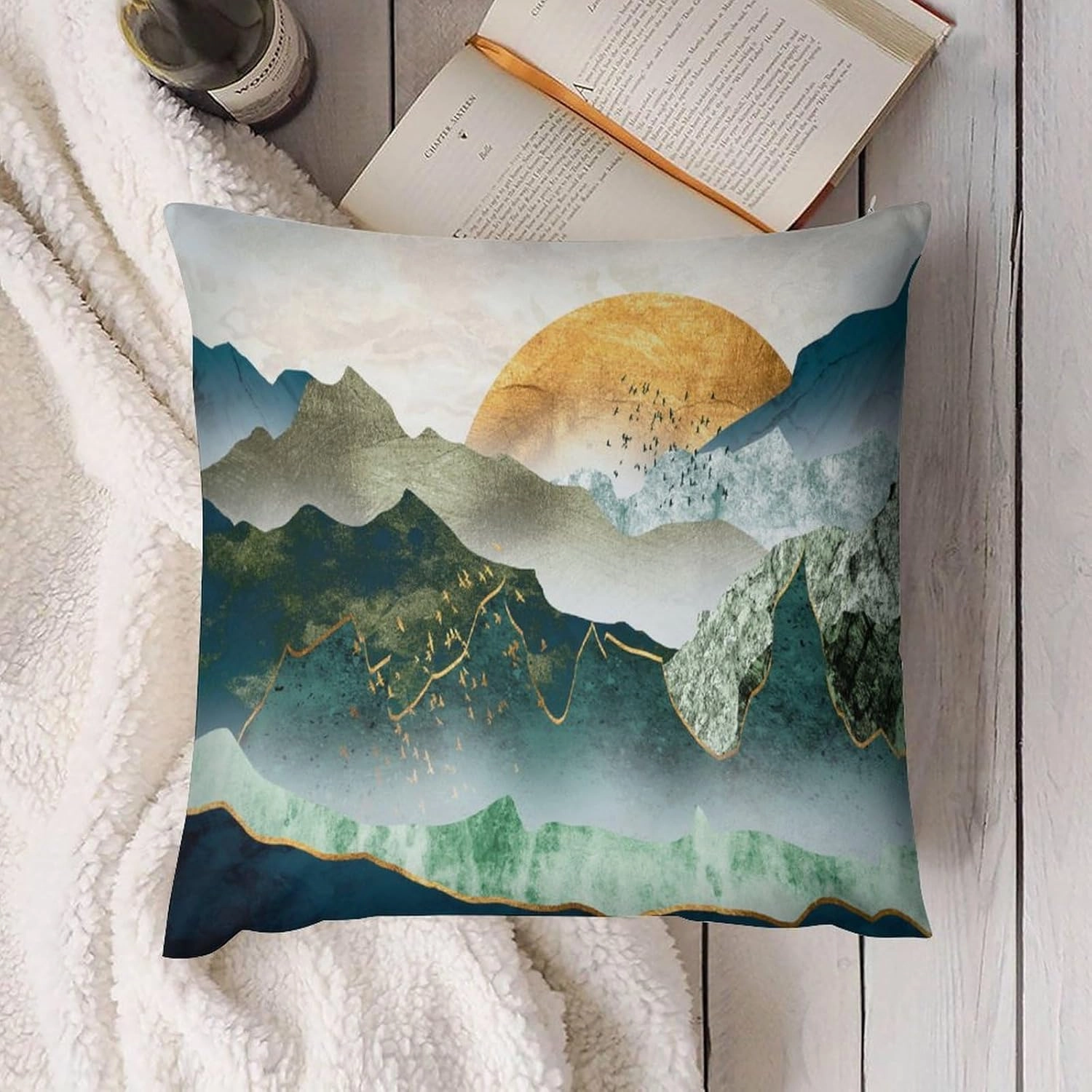 Mountain Pillow Covers Set of 2,Intermountain Trees Nature Landscape Abstract Throw Pillow Covers 16x16 Inches Cotton Square Pillow Protectors for Couch Bed Living Room Outdoor Decor 16 "x16