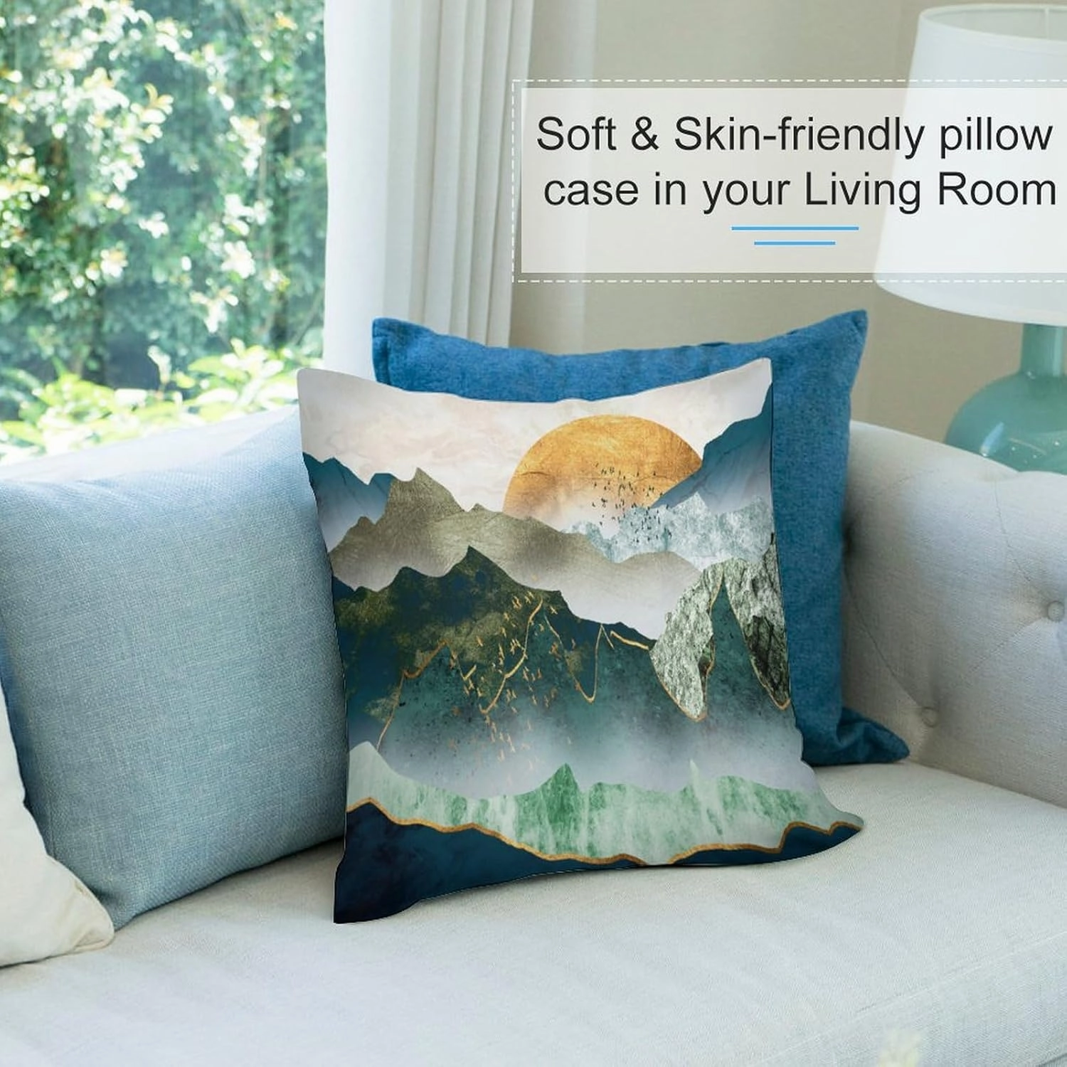 Mountain Pillow Covers Set of 2,Intermountain Trees Nature Landscape Abstract Throw Pillow Covers 16x16 Inches Cotton Square Pillow Protectors for Couch Bed Living Room Outdoor Decor 16 "x16