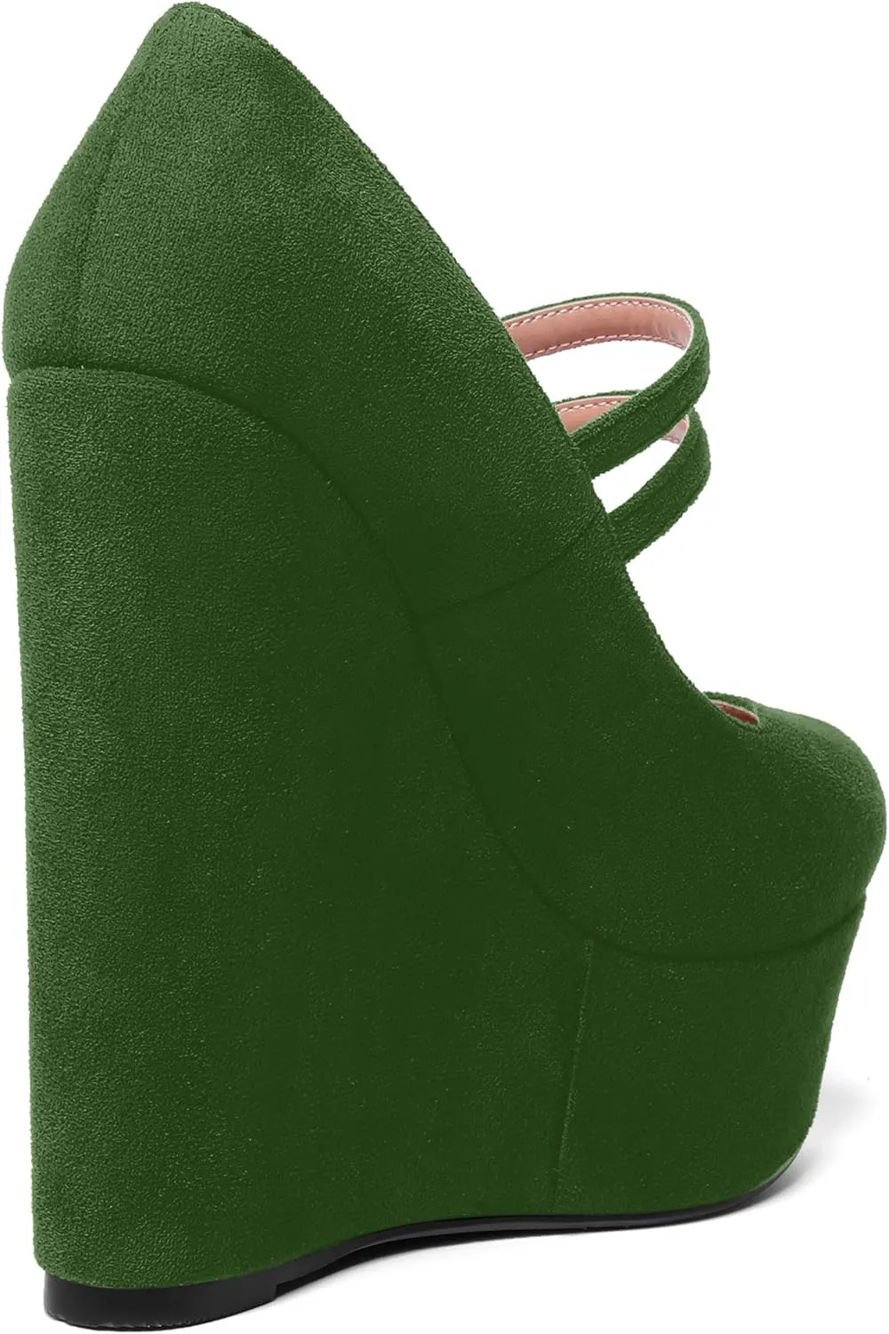 MOVINSTEPS Womens Suede Buckle Party Round Toe Adjustable Dual Straps Mary Jane Platform Dress Wedge High Heel Pumps Shoes 6 Inch