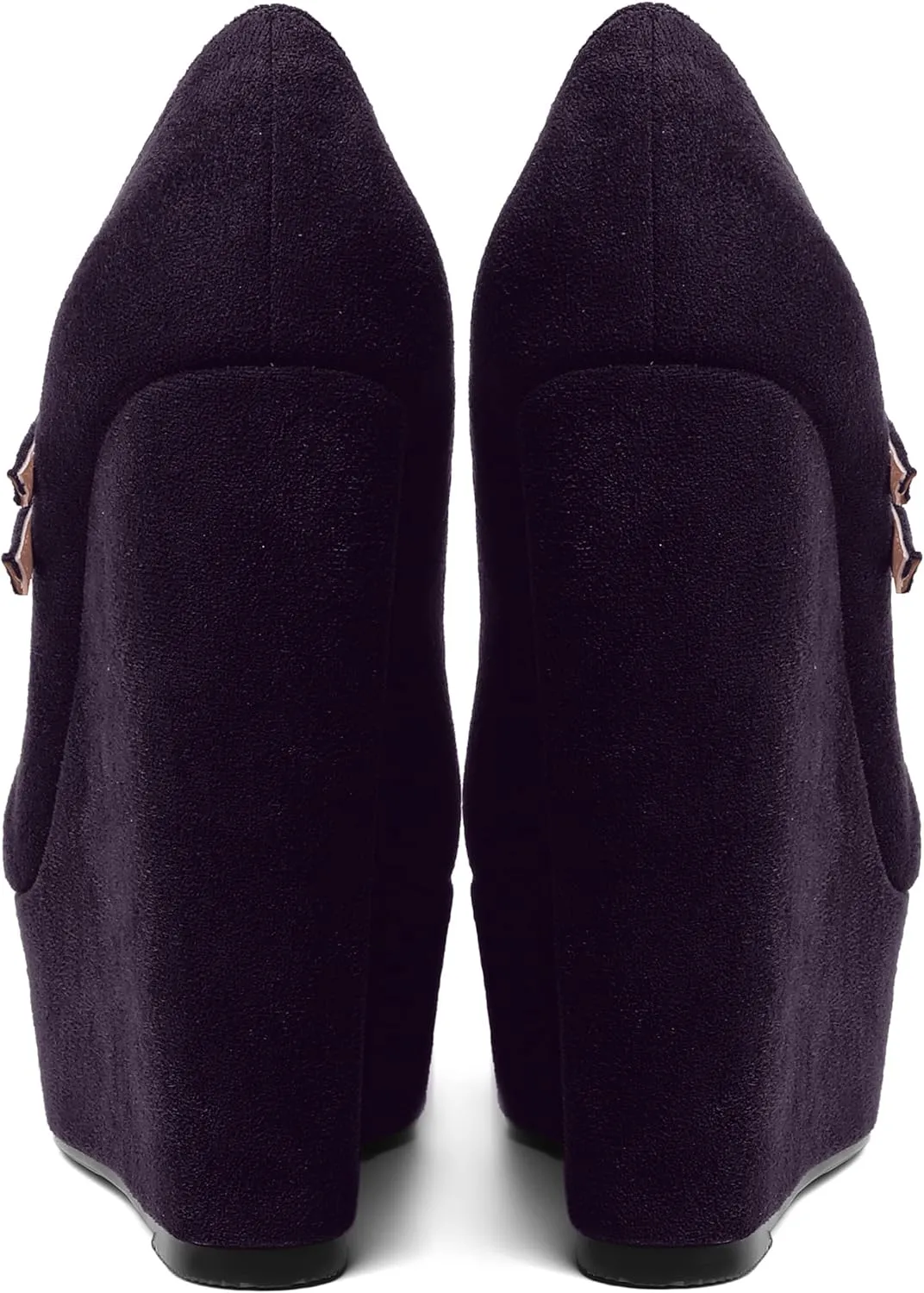 MOVINSTEPS Womens Suede Buckle Party Round Toe Adjustable Dual Straps Mary Jane Platform Dress Wedge High Heel Pumps Shoes 6 Inch