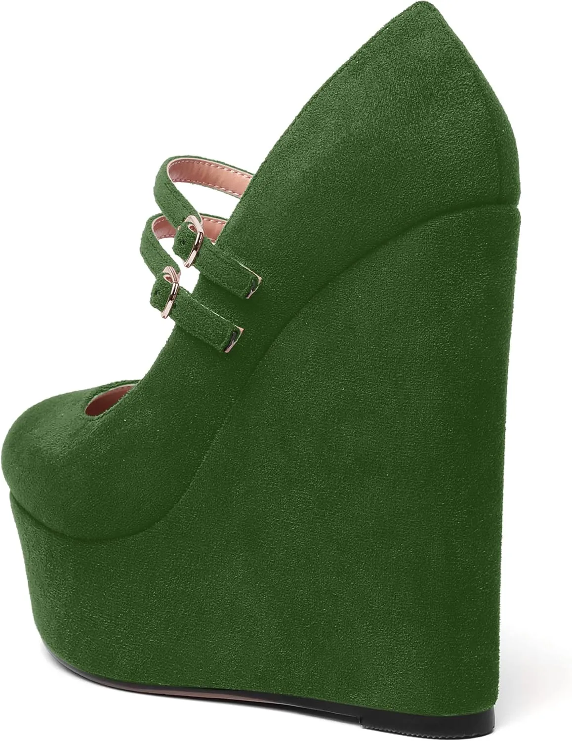 MOVINSTEPS Womens Suede Buckle Party Round Toe Adjustable Dual Straps Mary Jane Platform Dress Wedge High Heel Pumps Shoes 6 Inch