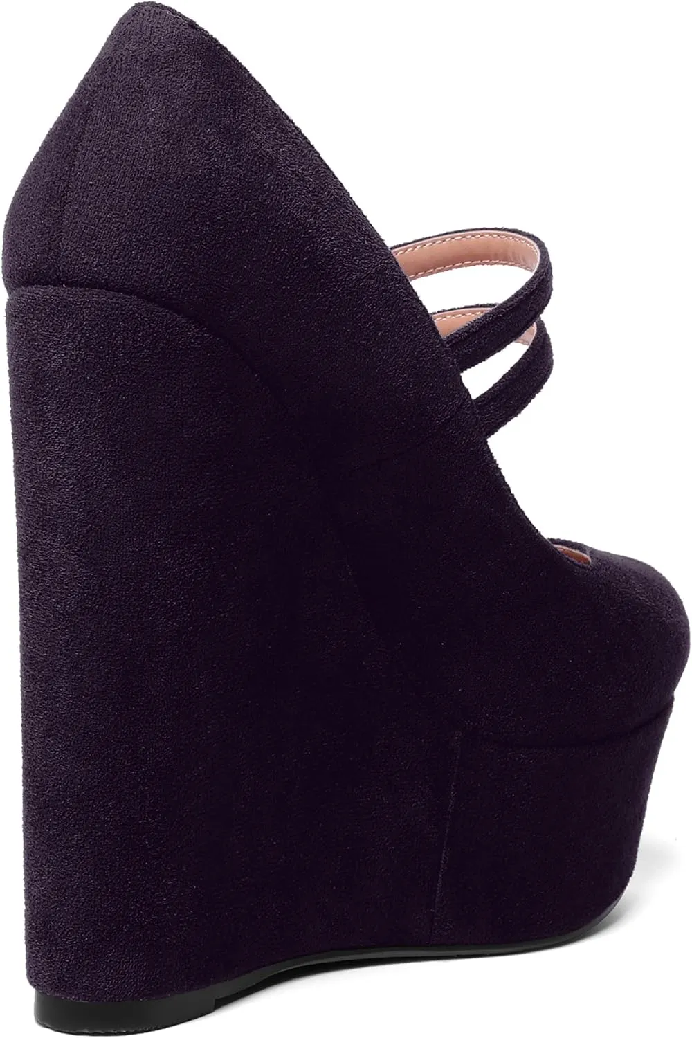 MOVINSTEPS Womens Suede Buckle Party Round Toe Adjustable Dual Straps Mary Jane Platform Dress Wedge High Heel Pumps Shoes 6 Inch