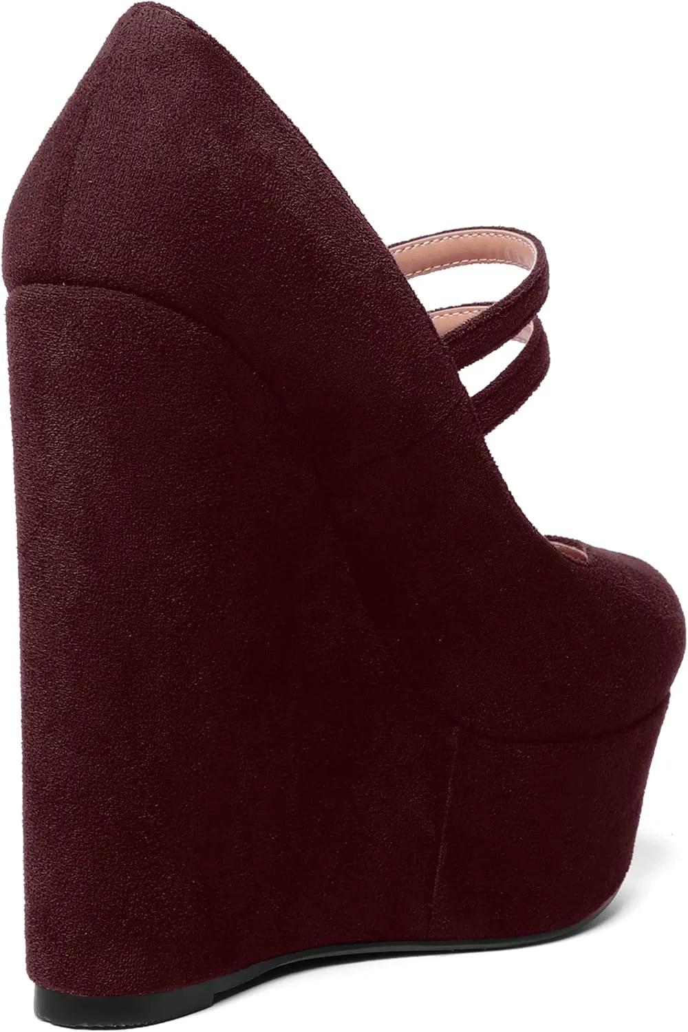 MOVINSTEPS Womens Suede Buckle Party Round Toe Adjustable Dual Straps Mary Jane Platform Dress Wedge High Heel Pumps Shoes 6 Inch