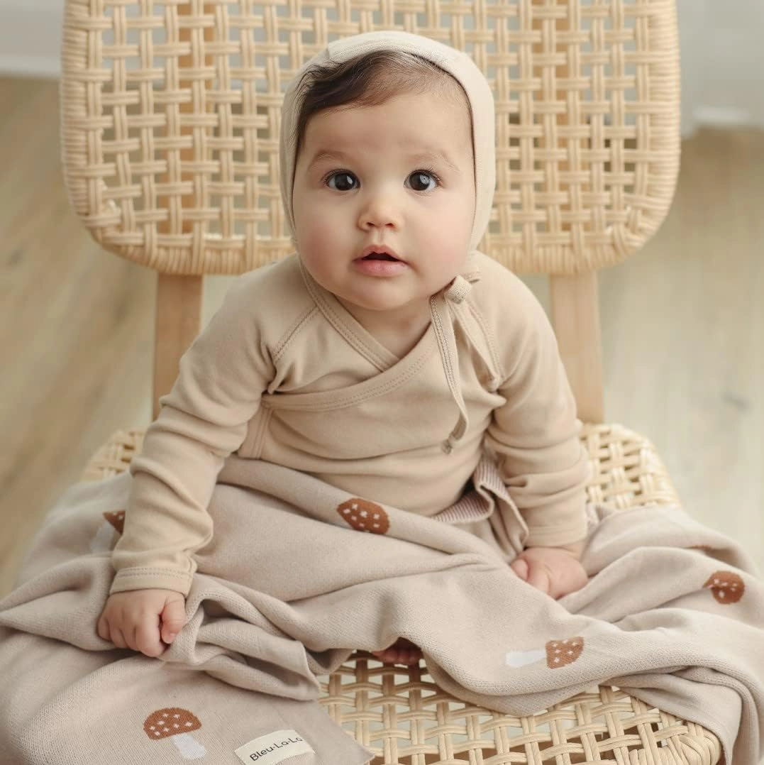 Mushroom Baby Blanket for Boys 100% Cotton Buttery Soft Cozy Receiving Swaddle Crib Stroller Blanket for Shower Gift Registry for Newborns, Infants, Toddlers (Mushroom - Blue)