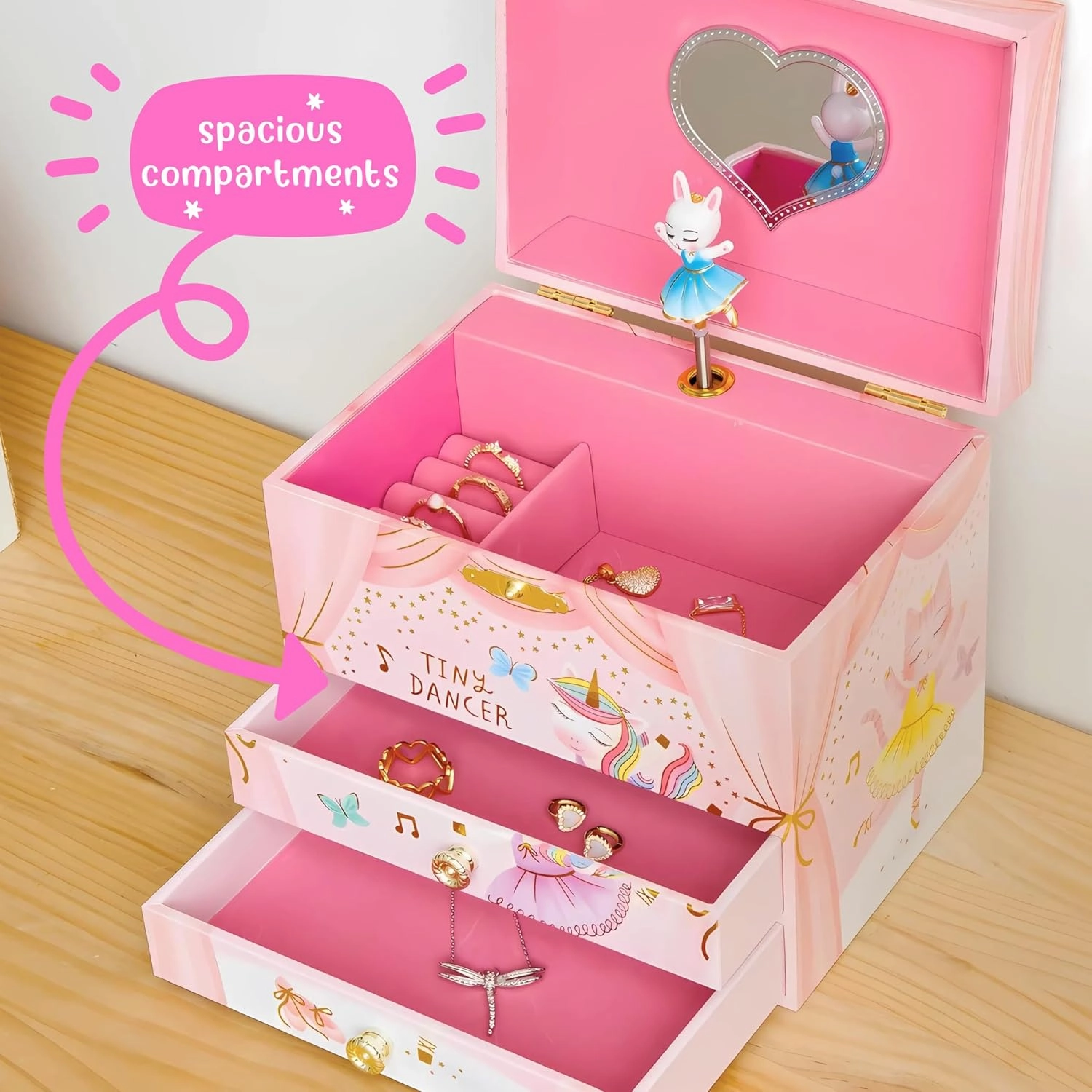 Musical Ballerina Jewelry Box for Girls - Kids Music Box with Spinning Ballerina, Ballerina Birthday Gifts for Little Girls, Jewelry Boxes, 6.8 x 5.3 x 6 in - Ages 3-10