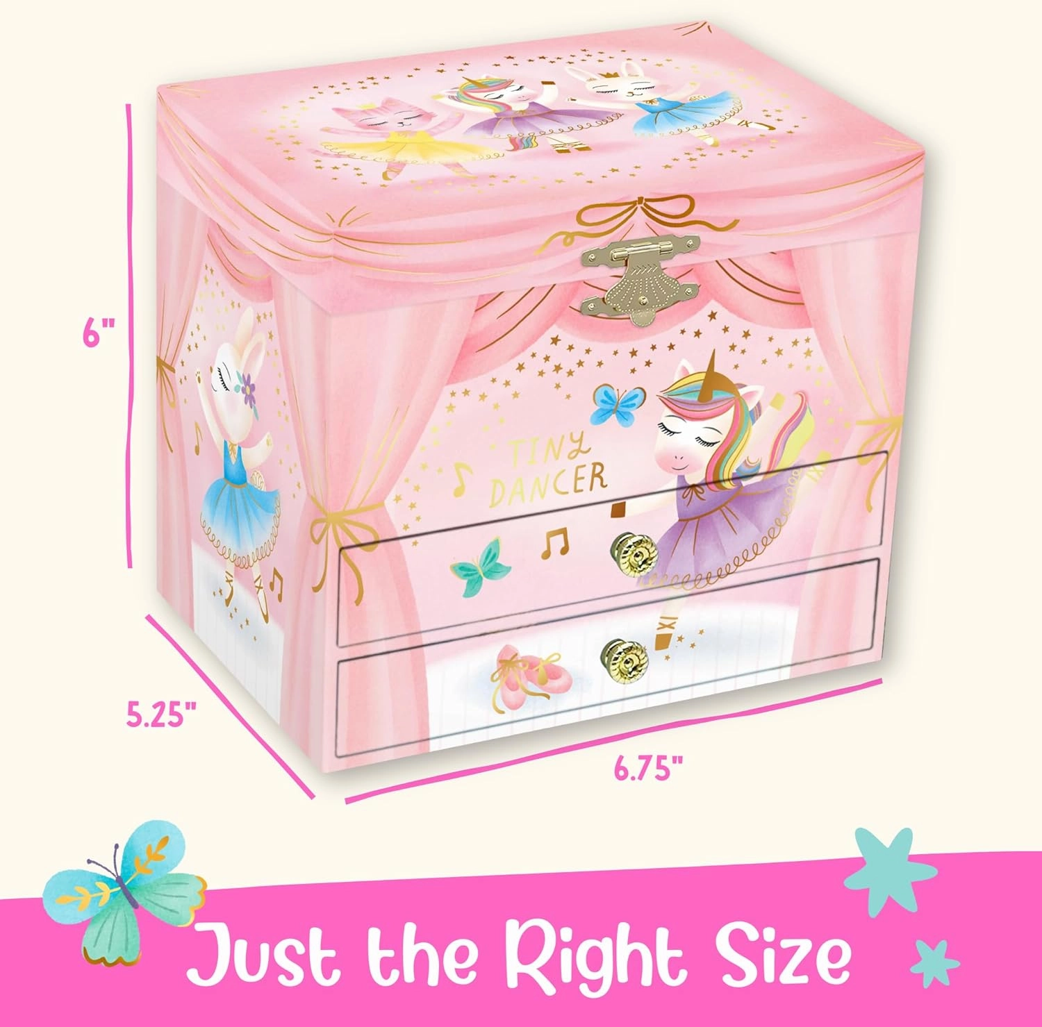 Musical Ballerina Jewelry Box for Girls - Kids Music Box with Spinning Ballerina, Ballerina Birthday Gifts for Little Girls, Jewelry Boxes, 6.8 x 5.3 x 6 in - Ages 3-10
