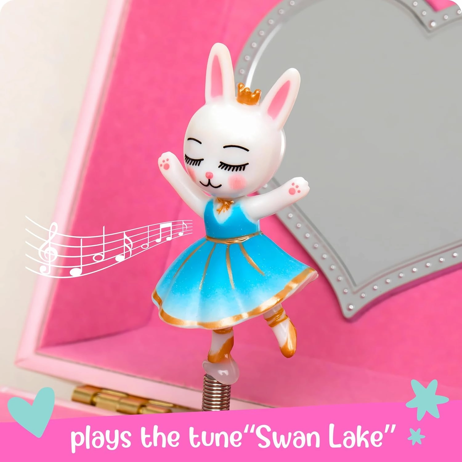 Musical Ballerina Jewelry Box for Girls - Kids Music Box with Spinning Ballerina, Ballerina Birthday Gifts for Little Girls, Jewelry Boxes, 6.8 x 5.3 x 6 in - Ages 3-10