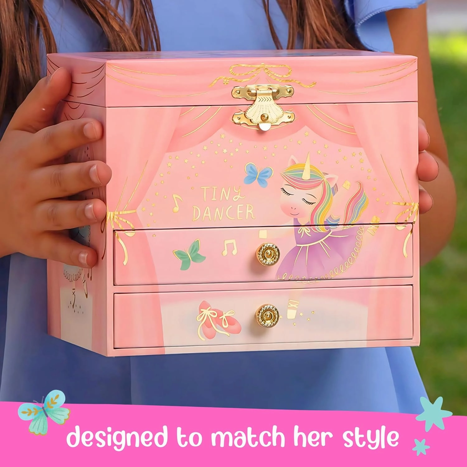 Musical Ballerina Jewelry Box for Girls - Kids Music Box with Spinning Ballerina, Ballerina Birthday Gifts for Little Girls, Jewelry Boxes, 6.8 x 5.3 x 6 in - Ages 3-10