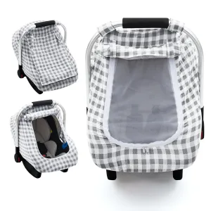 Muslin Car Seat Cover Baby, Infant Car Seat Cover with Screen Window, Summer Carseat Canopy for Boys Girls, Ultra Soft Baby Carrier Cover with Privacy Sun Shade, Breathable Protector for Newborn