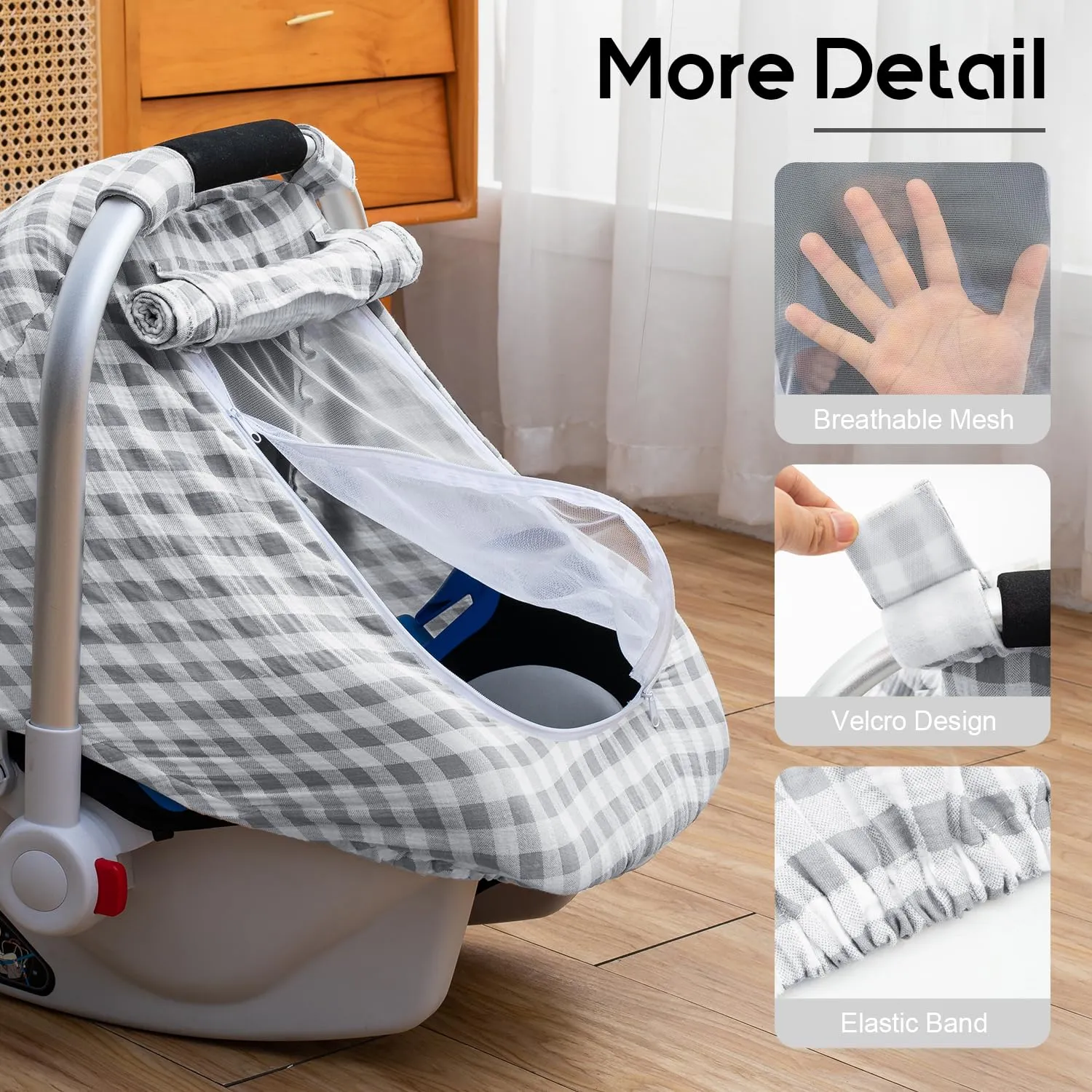 Muslin Car Seat Cover Baby, Infant Car Seat Cover with Screen Window, Summer Carseat Canopy for Boys Girls, Ultra Soft Baby Carrier Cover with Privacy Sun Shade, Breathable Protector for Newborn