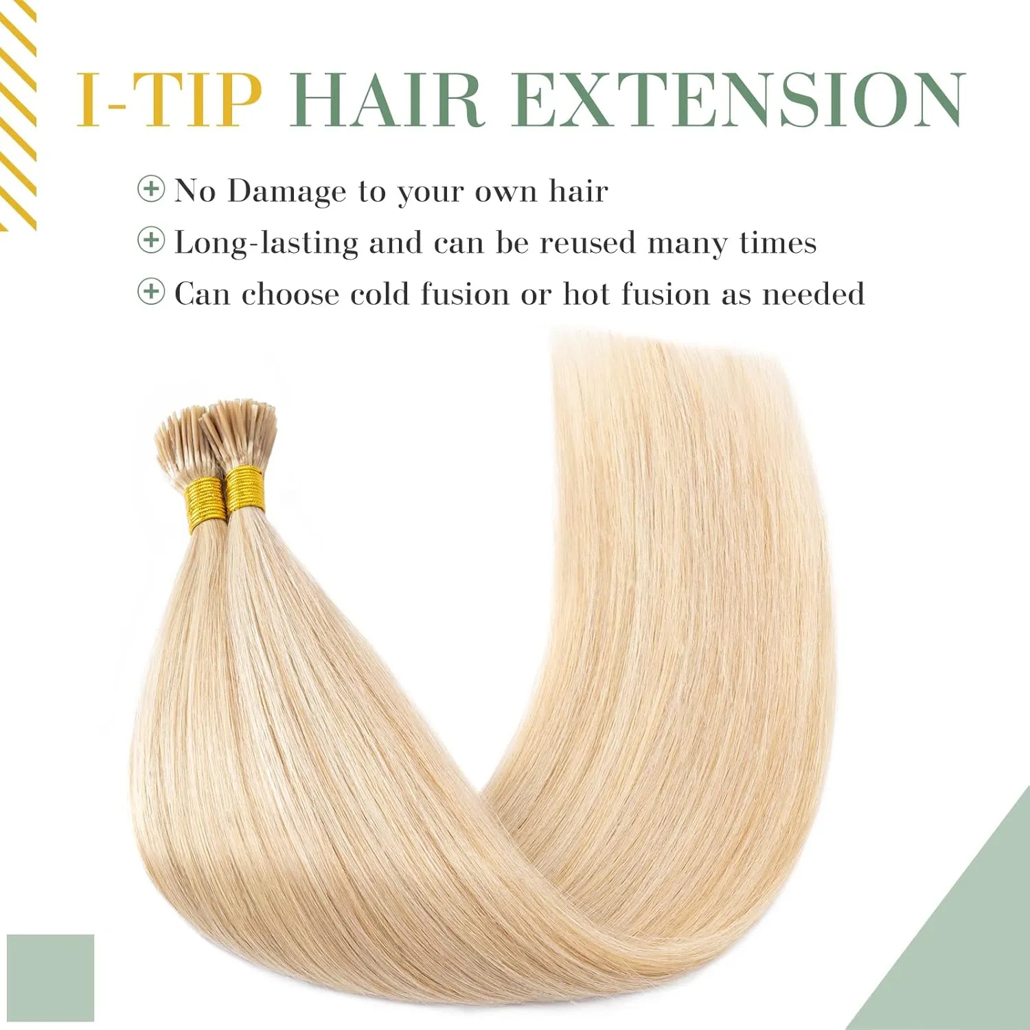 MY-LADY I Tip Hair Extensions Human Hair 100 Strands 16 Inch Ash Blonde mix Bleach Blonde Pre Bonded ITip Human Hair Extensions Cold Fusion Stick Tip Hair Extensions 50g