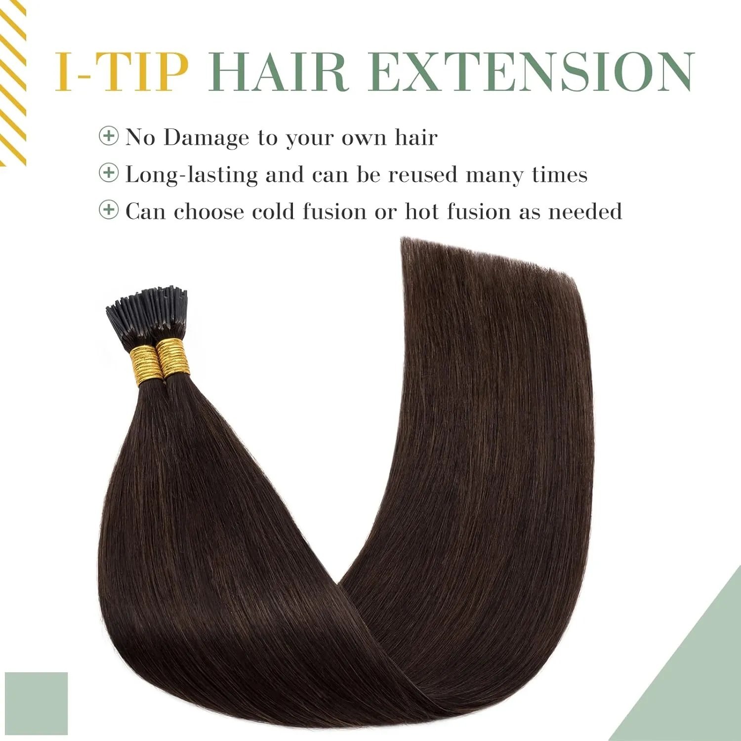 MY-LADY I Tip Hair Extensions Human Hair 100 Strands 16 Inch Dark Brown Pre Bonded ITip Human Hair Extensions Cold Fusion Stick Tip Hair Extensions 50g