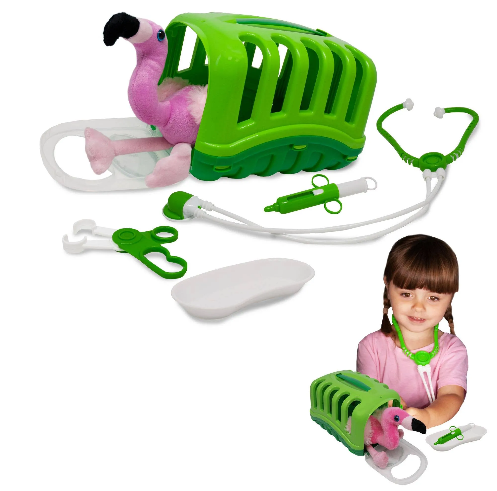 My Little Vet Basket - Flamingo Plush Set