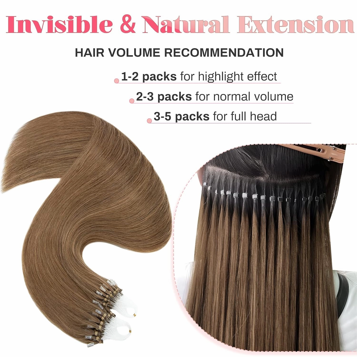 MY-LADY Microlink Hair Extensions Microbead Human Hair Extensions Light Brown 14 Inch Micro Loop Hair Extensions Real Human Hair Cold Fusion Extensions Micro Link #6