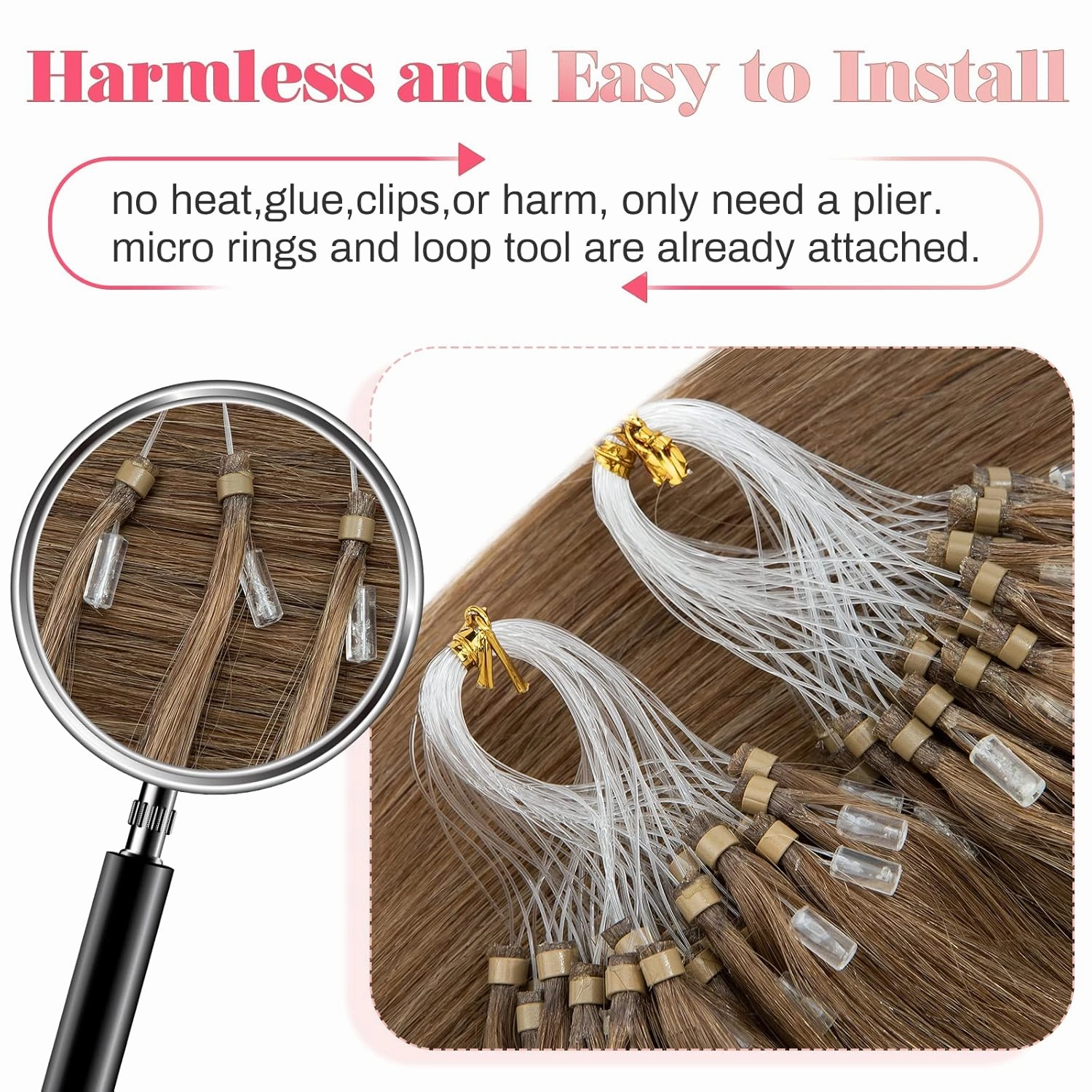 MY-LADY Microlink Hair Extensions Microbead Human Hair Extensions Light Brown 14 Inch Micro Loop Hair Extensions Real Human Hair Cold Fusion Extensions Micro Link #6