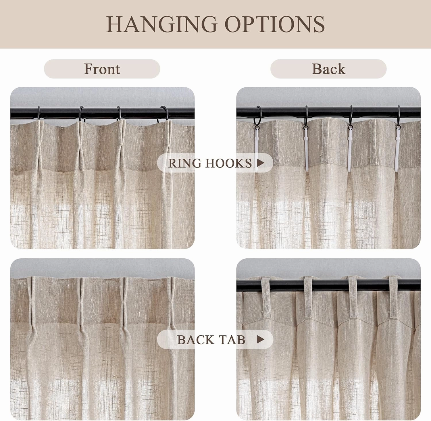 MYSKY HOME Curtains with Pinch Pleats for Living Room Windows, Semi Sheer Curtains 84 Inch Length for Bedroom Boho Linen Look Textured Fabric Soft Touch Light Filtering, 40" x 84", Taupe, 2 PCS