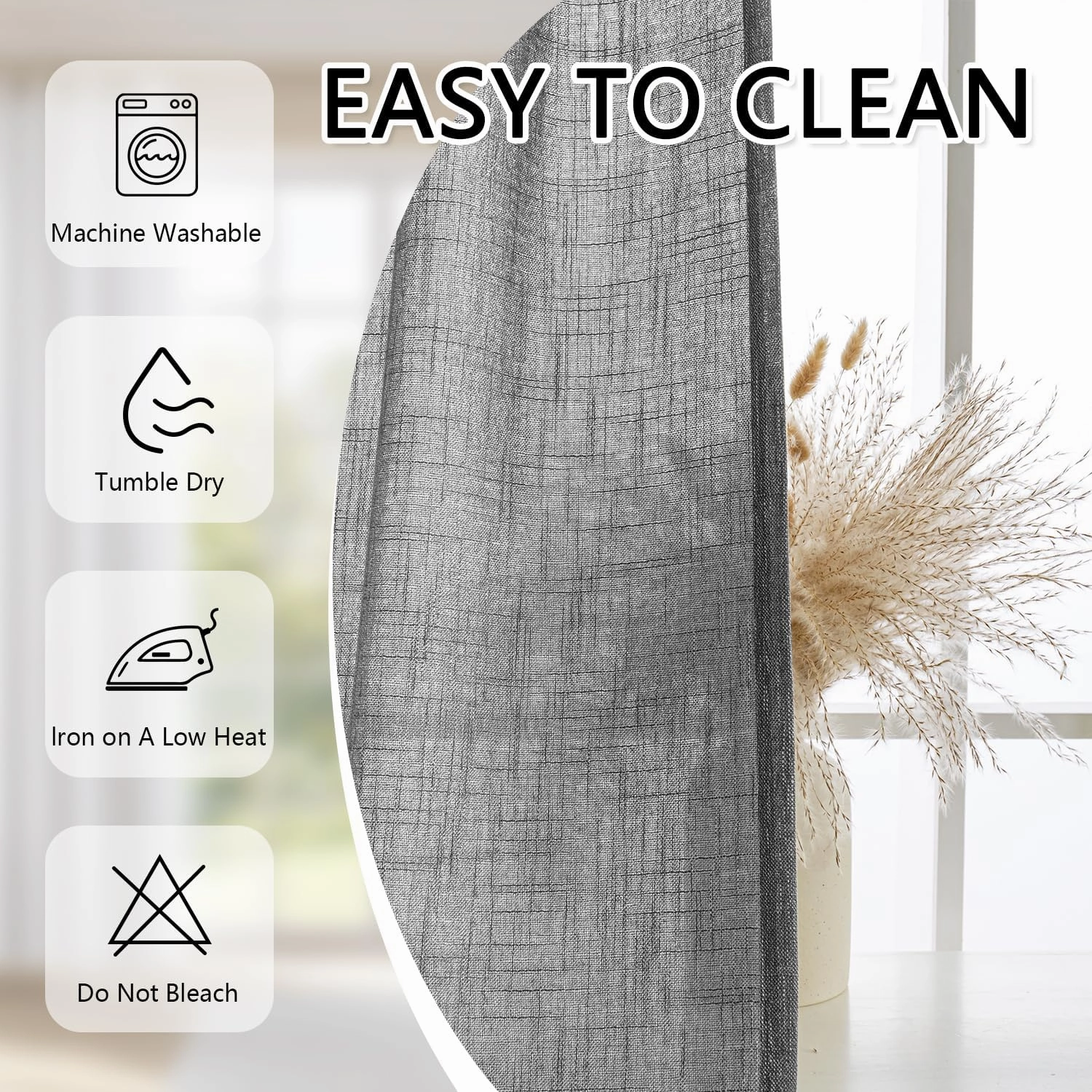 MYSKY HOME Grey Curtains for Living Room Semi Sheer Curtain Light Filtering Drapes 84 Inches Length Pinch Pleated Boho Style Home Decotation Linen Look Textured, 40 x 84 in, Dark Grey, Set of 2