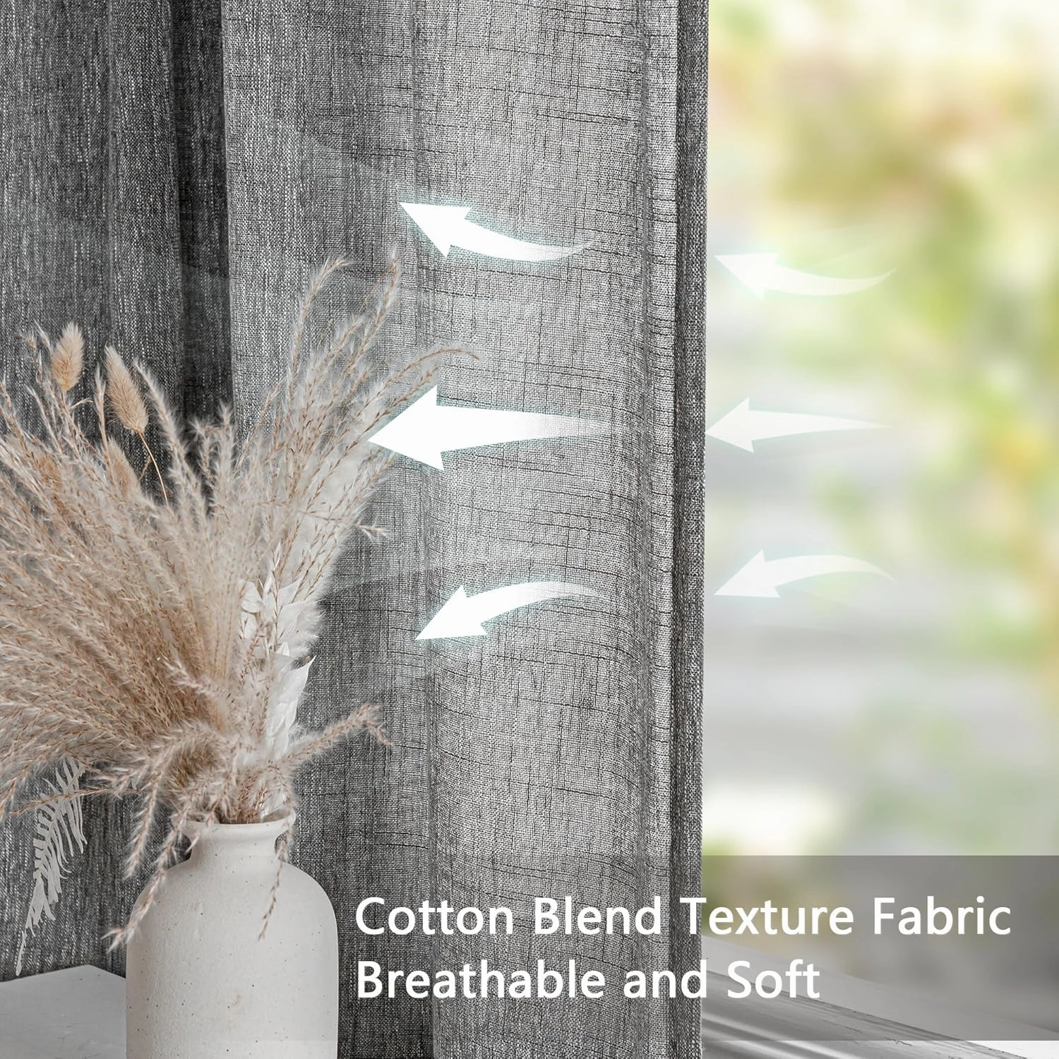 MYSKY HOME Grey Curtains for Living Room Semi Sheer Curtain Light Filtering Drapes 84 Inches Length Pinch Pleated Boho Style Home Decotation Linen Look Textured, 40 x 84 in, Dark Grey, Set of 2