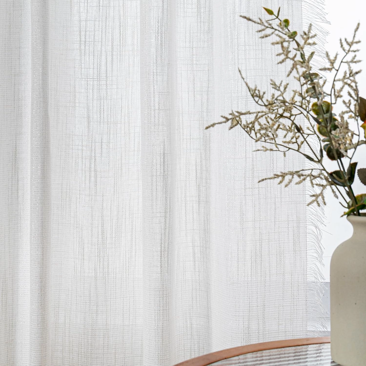 MYSKY HOME Semi Sheer Curtains 63 Inch Length for Bedroom, Natural Window Curtain Silver Panels Light Filtering Privacy Protect Drapes Set Boho Farmhouse Style Texture Soft Touch, 50" x 63", 2 Panels