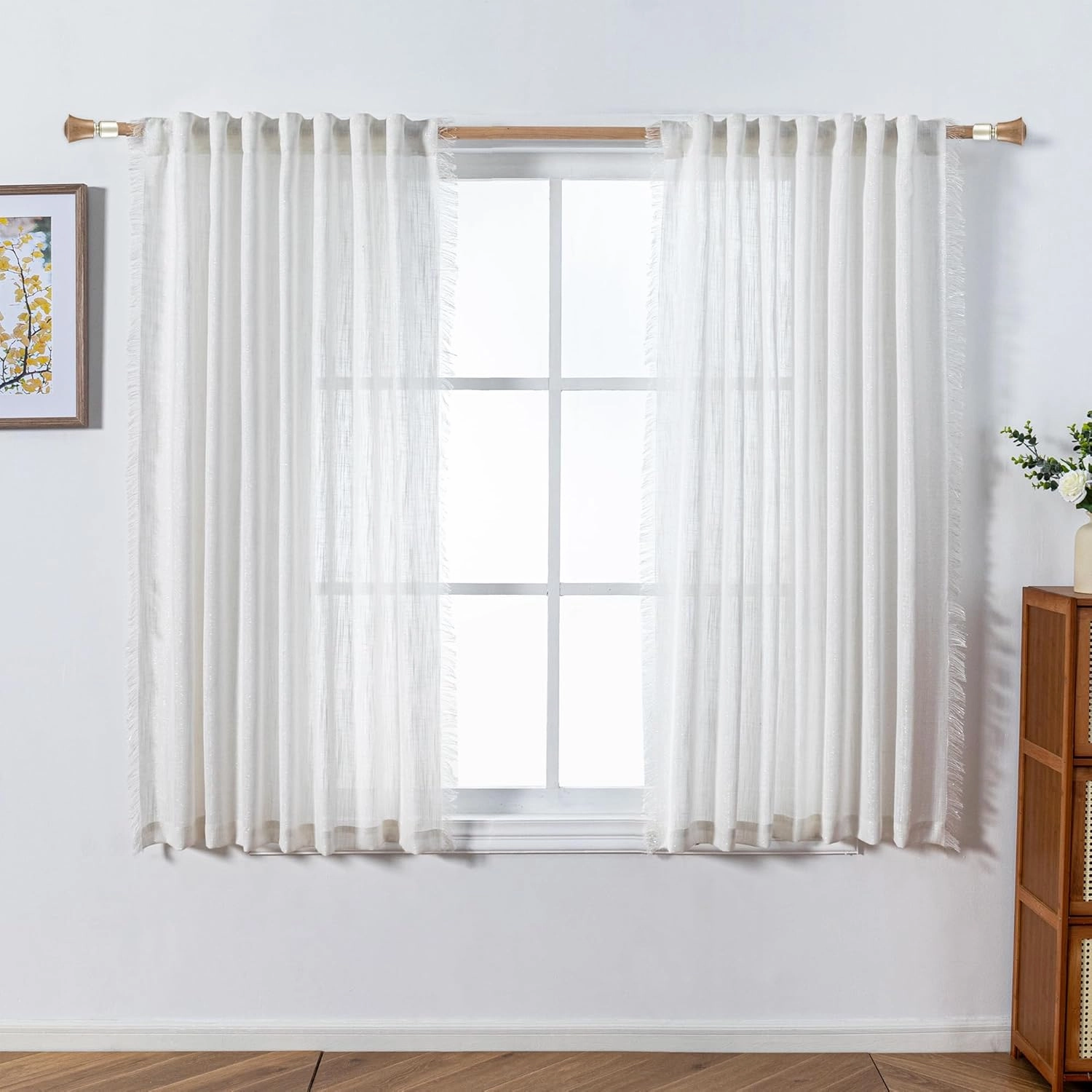 MYSKY HOME Semi Sheer Curtains 63 Inch Length for Bedroom, Natural Window Curtain Silver Panels Light Filtering Privacy Protect Drapes Set Boho Farmhouse Style Texture Soft Touch, 50" x 63", 2 Panels