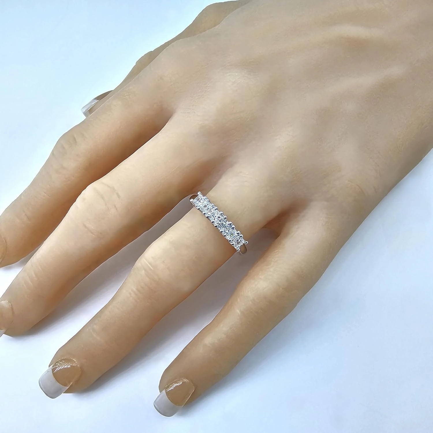 NANA Jewels Asscher Cut Simulated Diamond Ring 1.00ctw 6 Stone Wedding Band, Sterling Silver 10K/14K Gold