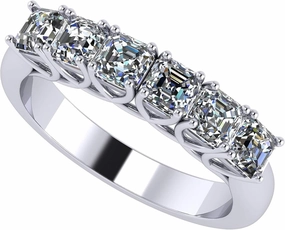 NANA Jewels Asscher Cut Simulated Diamond Ring 1.00ctw 6 Stone Wedding Band, Sterling Silver 10K/14K Gold