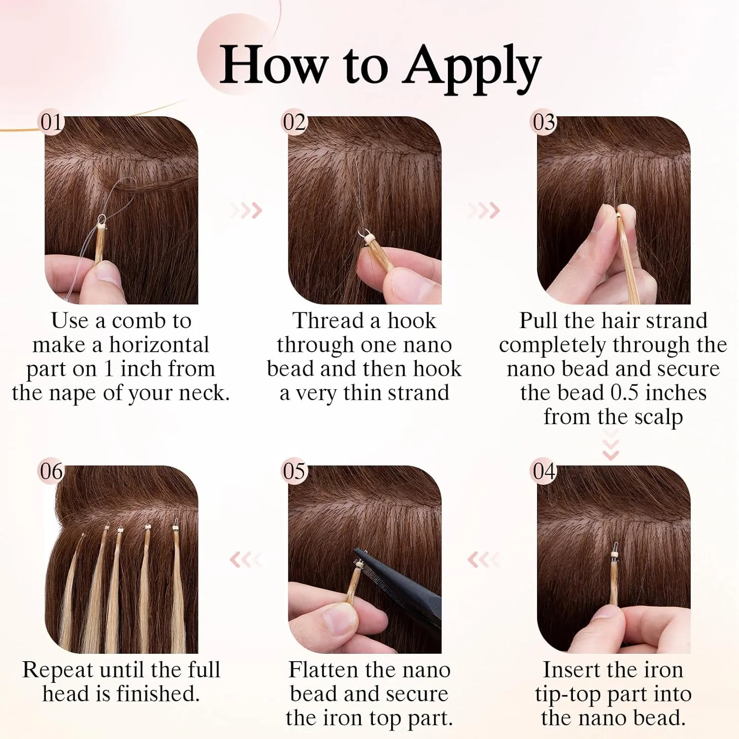 Nano Bead Human Hair Extensions - Nano Bond & Tip Extensions - Silky Straight Natural 50g/50 Stands 16" Jet Black