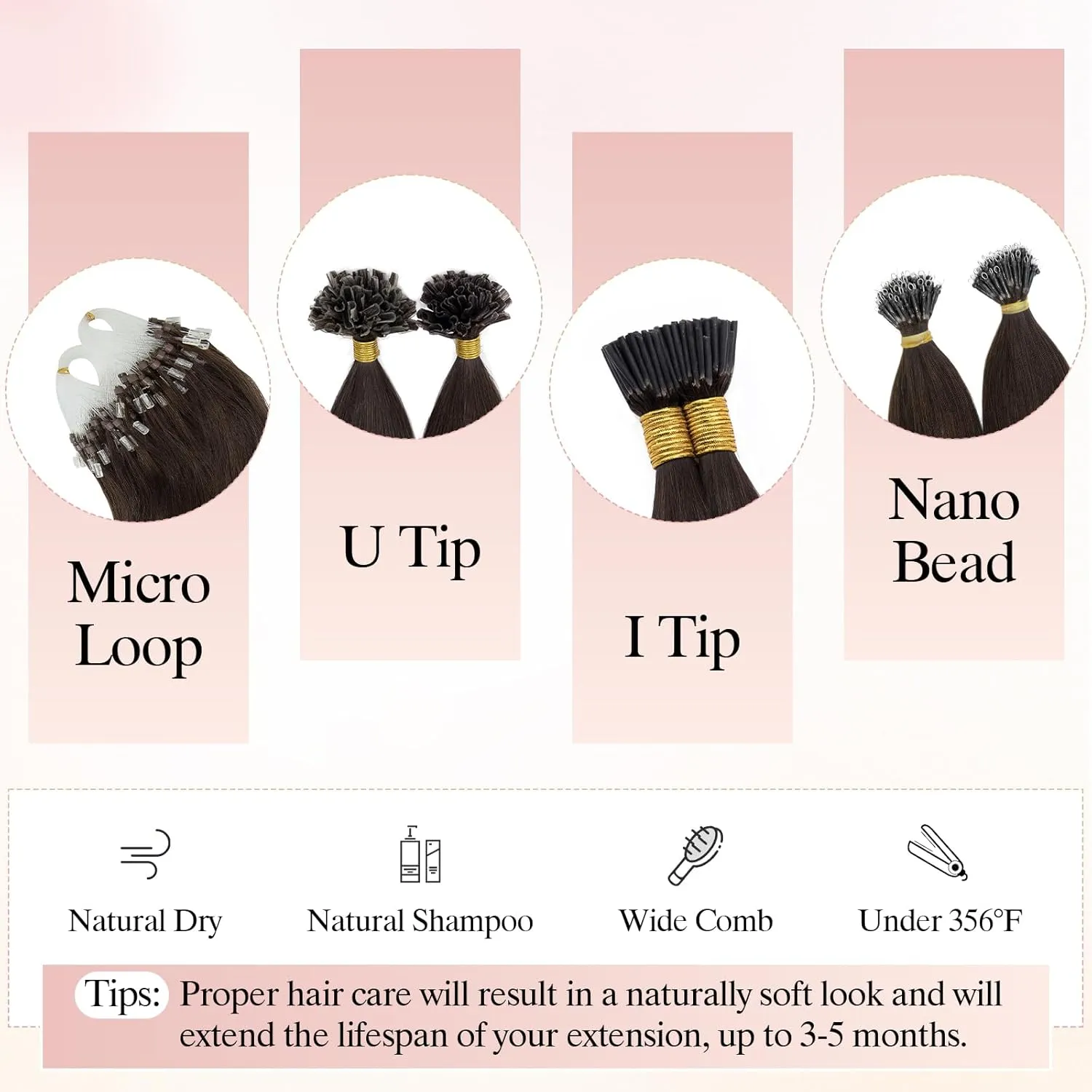 Nano Bead Human Hair Extensions - Nano Bond & Tip Extensions - Silky Straight Natural 50g/50 Stands 16" Jet Black