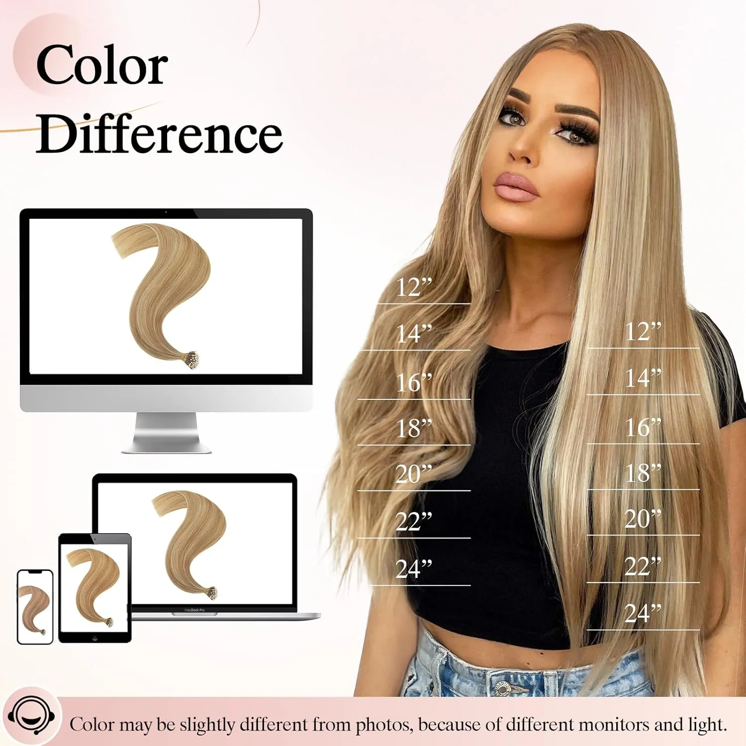Nano Bead Human Hair Extensions - Nano Bond & Tip Extensions - Silky Straight Natural 50g/50 Stands 16" Jet Black