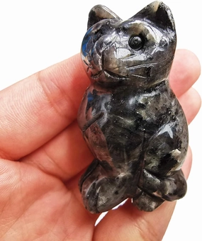 Natural Black Labradorite Crystals and Healing Stones, Pocket Carved Lucky Cat Figurines Collectibles 2 Inches Room Decor