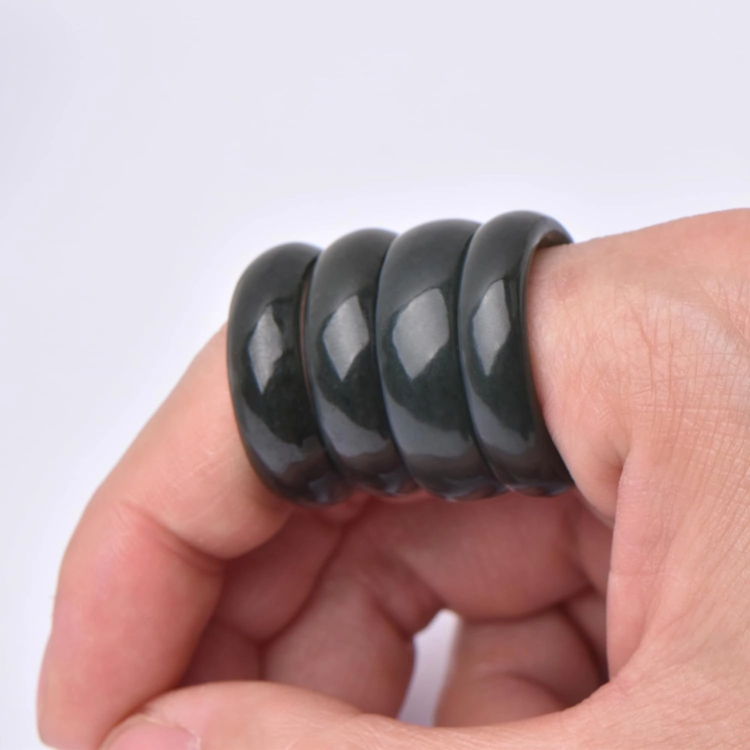 Natural Hotan Black Green Jade Rings Good Luck Jewelry Natural Green Jade FengShui Ring for Men Women Unisex with Gift Box