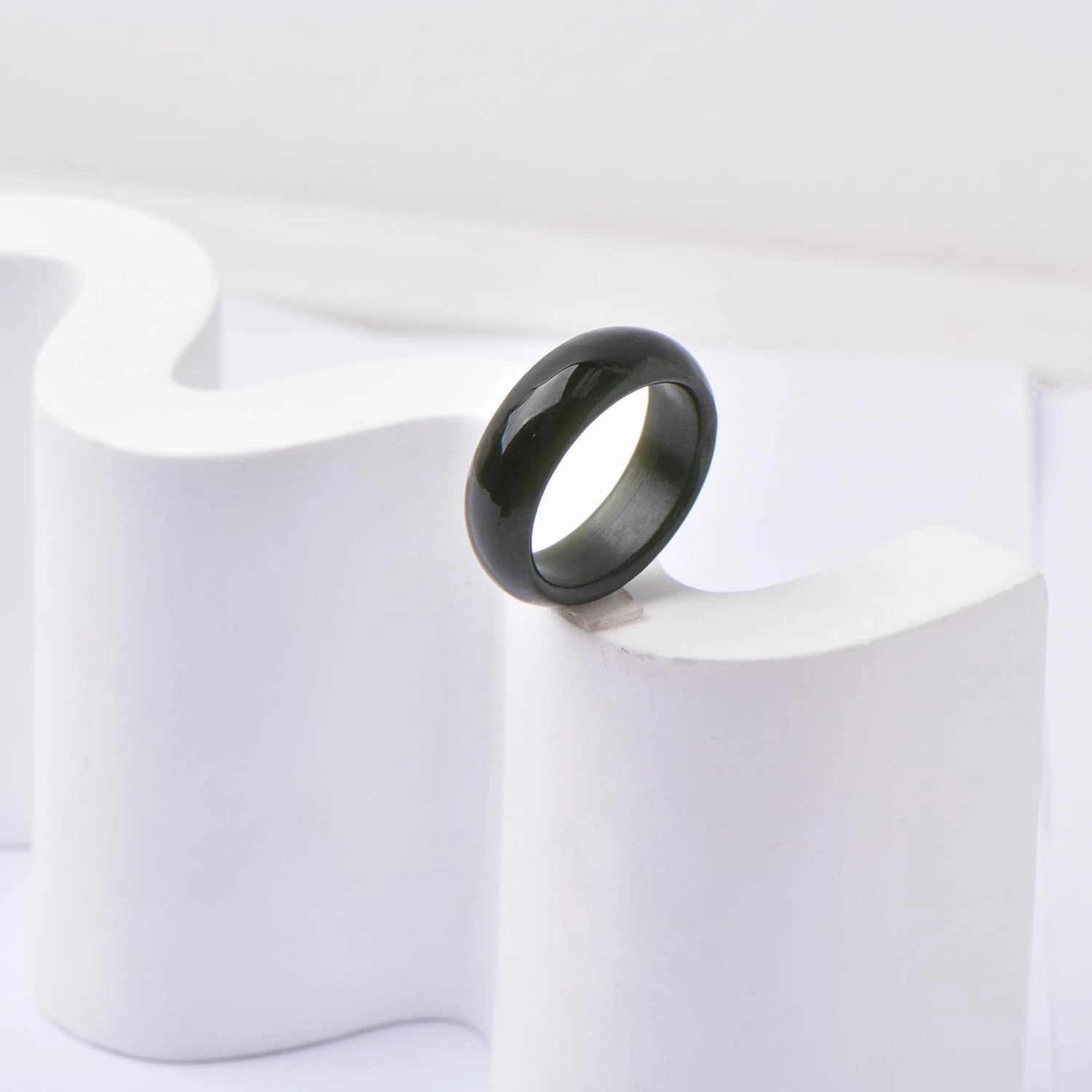 Natural Hotan Black Green Jade Rings Good Luck Jewelry Natural Green Jade FengShui Ring for Men Women Unisex with Gift Box